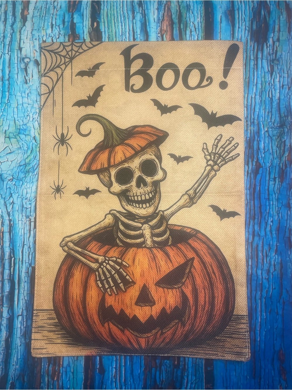 Halloween Pumpkin Skeleton Garden Flag
